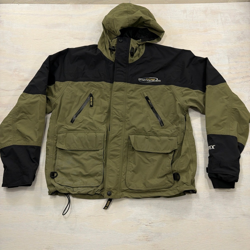 Bass Pro Shops Jacket Pro Qualifier Large Gore-Tex Hooded Rain Green Black Mens